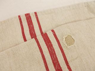 Vtg Antique Red Stripe Hemp Linen King Pillowcase 37x22 Feed Sack Grain Bag