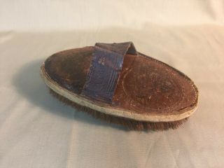 Antique Oval Leather Grooming Brush With Embossed Horse