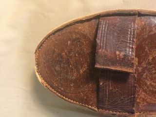 antique oval leather grooming brush with embossed horse 2