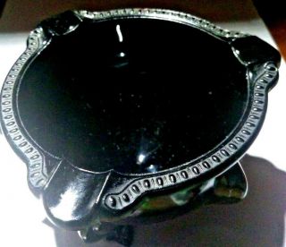Vintage Depression Glass Footed Deep Dish Black Amethyst Ashtray - Rare / Classy