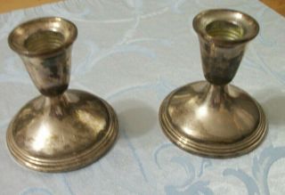 Pair Vintage Empire Sterling Weighted 386 Candle Holders 3 " Tall Need Cleaned