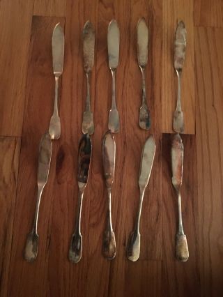 Christofle Fish Knives Set Of 10 Ten Knife Silverplate 8” Long Stamped France
