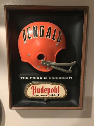 Rare 1970s Cincinnati Bengals Hudepohl Beer Sign W/original Logo Helmet