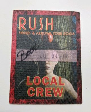Rush Snakes & Arrows Concert Tour Rare Backstage Pass Local Crew Neil Peart Vip