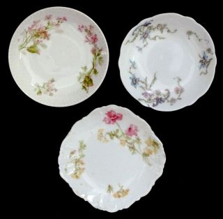 3 Antique Vintage Haviland Limoges Porcelain Hand Painted Rose Floral Butter Pat