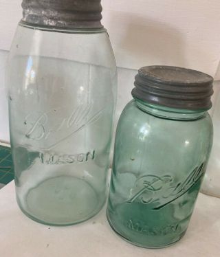 2 Vintage Antique Green Ball Mason Jars 1/2 Gallon Quart