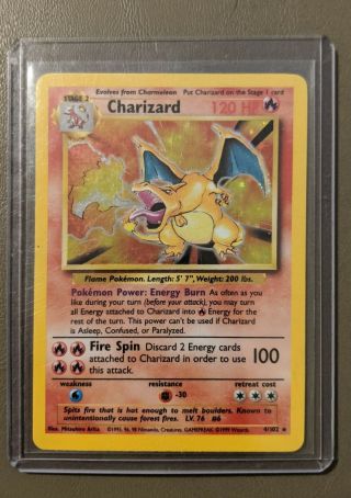 Pokemon Charizard Base Set 4/102 Rare Holo Card -,  Lightly Played