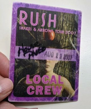Rush Snakes & Arrows Concert Tour Rare Backstage Pass Local Crew Neil Peart 2007