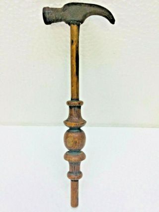 Antique Claw Hammer Small Mini With Victorian Stick & Ball Oak Handle,  Carpenter