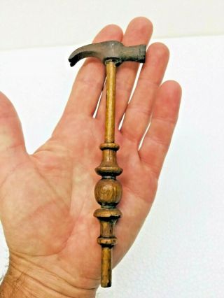 Antique Claw Hammer Small Mini With Victorian Stick & Ball Oak Handle,  Carpenter 2