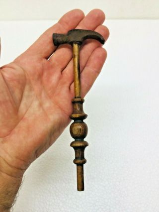 Antique Claw Hammer Small Mini With Victorian Stick & Ball Oak Handle,  Carpenter 3