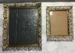 2 Vintage Ornate Gold Filigree Metal Picture Ornate Frames Shabby 8 X 10 5 X7