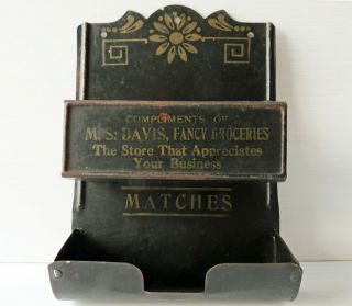 Antique Advertising Tin Wall Mount Match Holder Match Safe