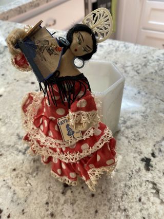 Vintage 1950’s Layna Spanish Flamenco Dancer Doll Holding Fan 8 Inches Tall