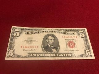 1963 $5 Red Seal Note Rare Old Five Dollar Bill Federal Reserve