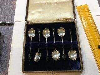 Sterling Silver Hallmarked Demitasse Set Of 6 Spoons With Coffee Bean On The Tip
