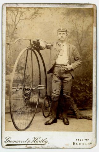 Rare Victorian Cabinet Photograph Of A Club Memeber & Penny Farthing Bicycle