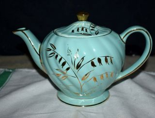 Rare Vintage Sadler Porcelain Teapot – Turquoise & Gold – Exquisite - 1959 Vx