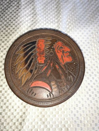 Indian Chief Native American Vintage Turned Wood & Carved Painted Box Japanese