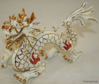 Vintage Chinese Imperial 5 Claw Dragon Rare Porcelain Figurine 8in Long A8