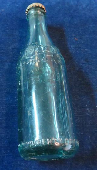 Rare Orig Antigue " Straight Sided " Blue Glass Coca Cola Bottle With Cap " Canada "