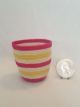 Vtg Dollhouse Miniature Hand Woven Rope Basket / Laundry Artisan