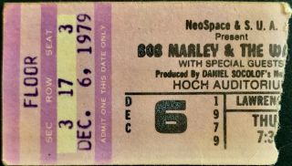 Rare Bob Marley & The Wailers Concert Ticket Stub Hoch Aud,  Lawrence,  Ks - 1979