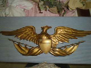 Vintage Signed Sexton Large American Eagle Gold Metal Wall Plaque 27 " L X 9 " H