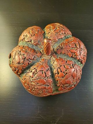 Rare Chinese Antique 18th Century Cinnabar Lacquer Pumpkin - Shaped Box