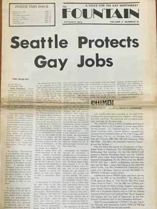 Fountain Vol 3 10 1973 Gay Newspaper Rare Civil Rights Portland Pride Seattle