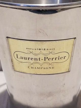 Rare French Champagne Laurent Perrier Wine Ice Bucket Leather Handle 2