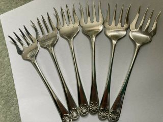 Rare Set Of 6 Vintage Silver Plated Salad Forks Shell Pattern
