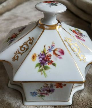 Porcelain Dresser/trinket Box By Antique Erphila,  Germany Gold Trim Mold 13360