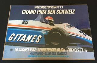 1982 Swiss Gp Dijon Prenois France F1 Race Poster Rare Keke Rosberg Win