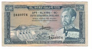 Ethiopia Rare $50 Dollars Axf Banknote (1966 Nd) P - 28 Prefix D Halie Selassie
