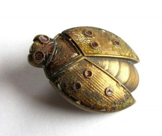 Unusual Lg Sz 1 1/4 " Antique Brass Button Shape Of A Insect ? Ladybug