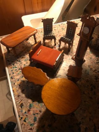 Living Room Set W/bed Vintage Wooden Dollhouse Furniture Hand Made Great Shape