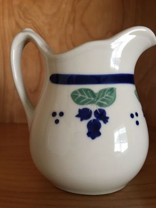 Vintage Handpainted Scalloped Small 4½ " Creamer Pitcher Blue & Green On White