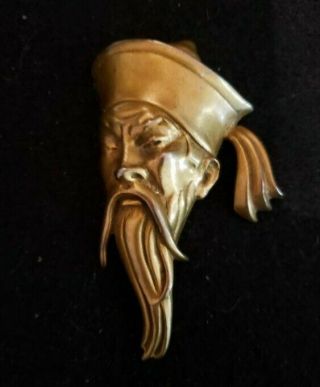 Rare Vtg Signed Coro Adolph Katz? 1942 Fu Manchu Asian Head Figural Pin Brooch