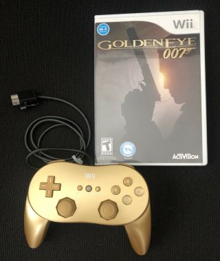 Goldeneye 007 Wii Game & Gold Classic Pro Controller Bundle Rare