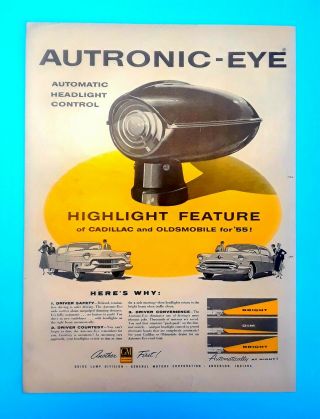 Autotronic Eye Rare Vintage 1954 Promo Poster Cadillac Oldsmobile Headlights