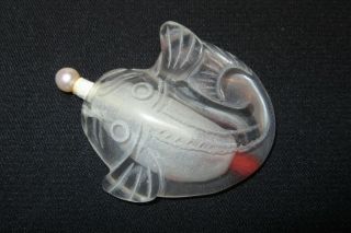 Fine Old Chinese Asian Snuff Bottle - Hand Carved Koi Fish Figurine Peking Glass