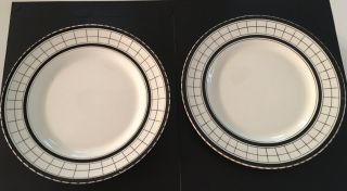 Set Of 2 Antique Rare Black/white Cottage Green Plates By British Anchor Pottery