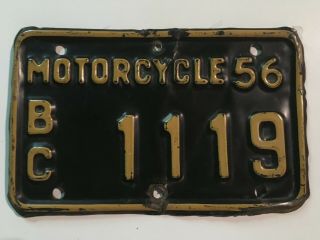 1956 British Columbia Motorcycle License Plate Canada Rare All