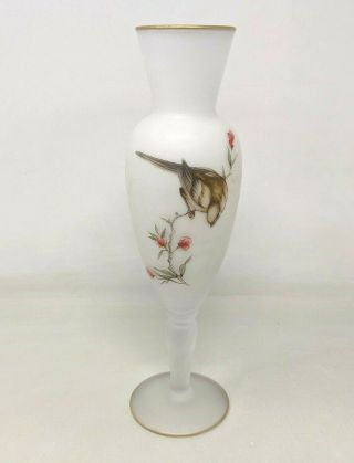 Vtg Norleans Frosted Satin Glass Sparrow Bird Floral Stem 10 " Bud Vase Tt20
