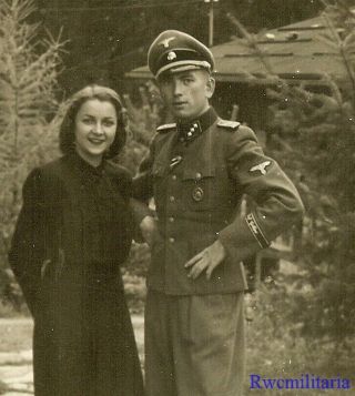 Port.  Photo: Rare German Elite Waffen Untersturmführer W/ Cuff Title & Girl
