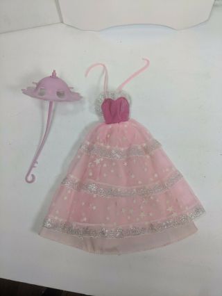 Vintage Barbie Doll Clothes Pink Dream Glow Gown 1985 And Rare Umbrella
