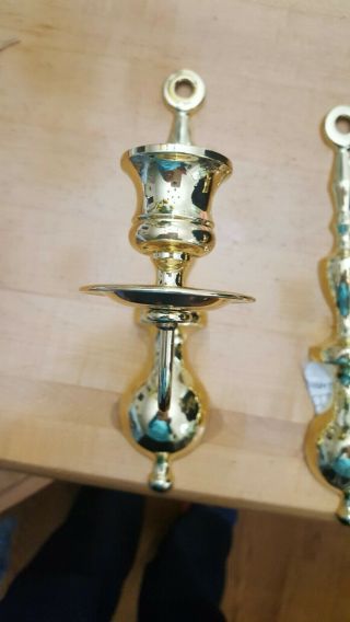 VINTAGE ANTIQUE ORNATE BRASS WALL SCONCES CANDLE HOLDERS DUAL ARM VGC 2