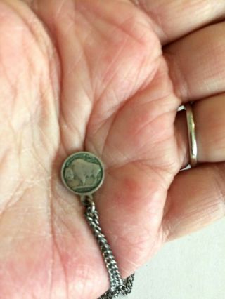 1936 Rare 2/8 " Buffalo Nickel Necklace Pendant Silver Tone Coin