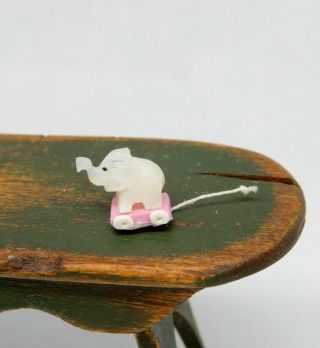 Vintage Tiny Elephant Nursery Pull Toy Artisan Dollhouse Miniature 1:12